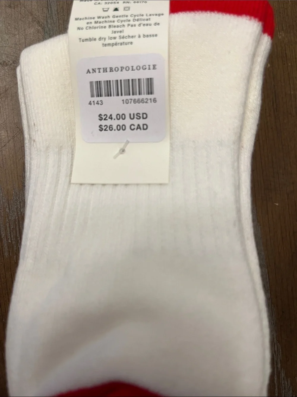 Anthropologie New Daily PracticeCiao White Crew Socks with Red Accent - Pack of